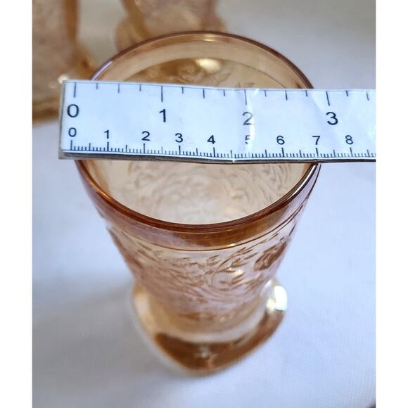 GLASSES-JEANNETTE GLASS FLORAGOLD-LOUISA-Tumblers-Amber-Iridescent-Set 4 - Picture 8 of 8